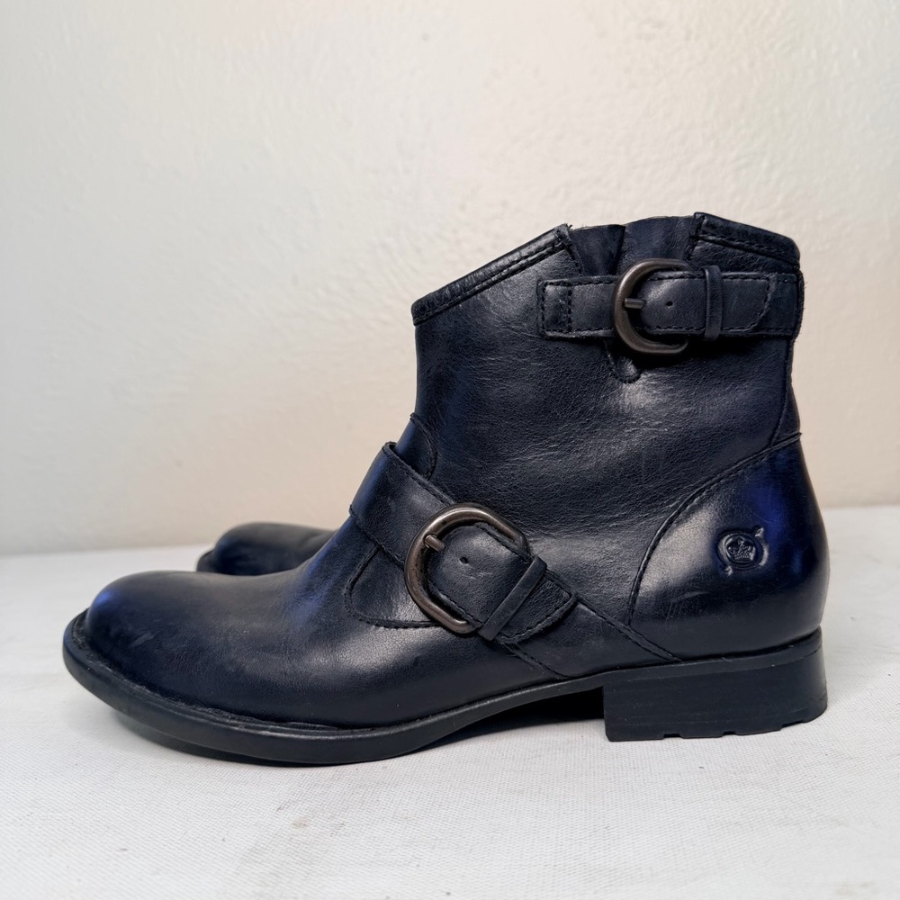 Born black leather western ankle boot